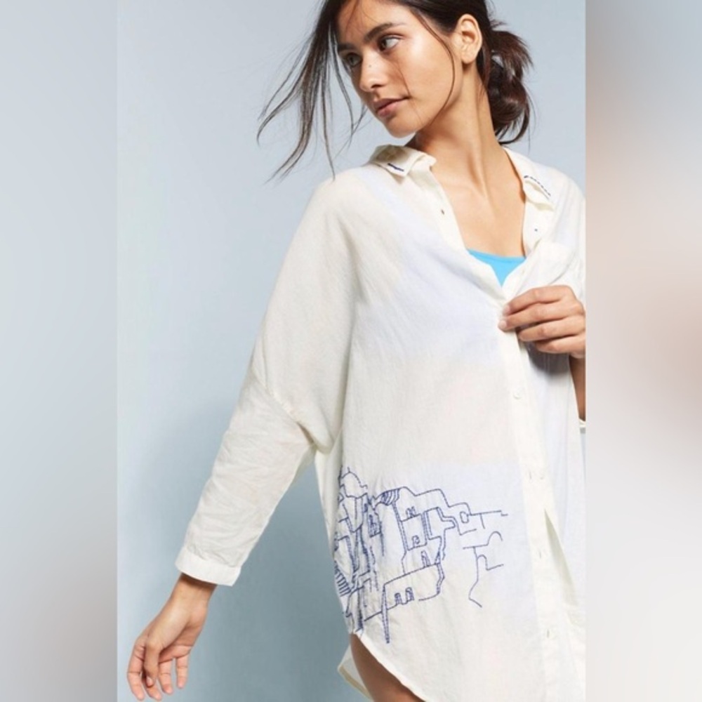 NWT ANTHROPOLOGIE EMBROIDERED SHIRT ALLIHOP DON'T FOLLOW ME I'M LOST TOO size Xs